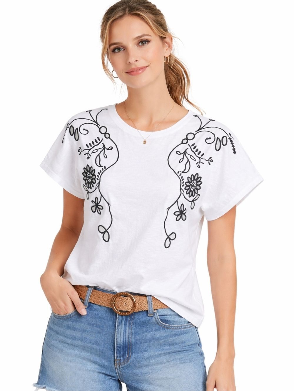 5/$55 Zara Women's Short Sleeve Flower Eyelet Embroidery Cut-Out Shirt, M